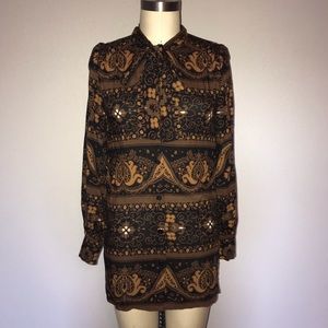 Black and Brown Button Up Top